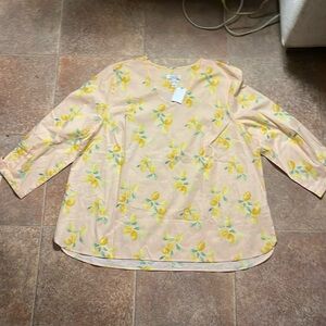 Denim & Co. Printed Stretch Poplin Tie-Sleeve Blouse